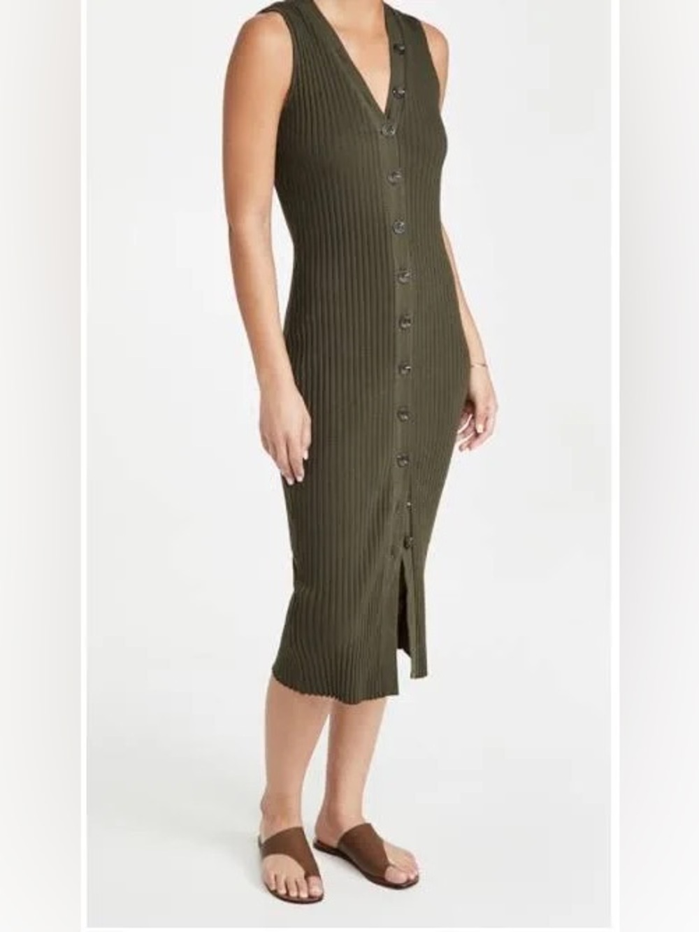 Enza Costa Sleeveless Cardigan Dress in Uniform Green, Size S